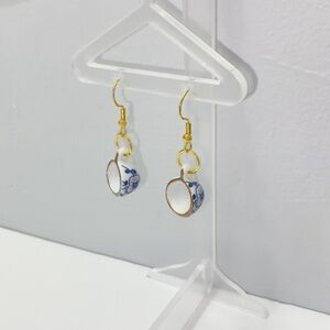 Ceramic Tea Cup Earrings Gold Hook